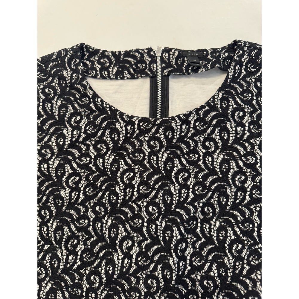 J Crew Size Medium Black & White Lacey Blouse 3/4 Sleeves Waisted Zipper Back - Picture 7 of 11